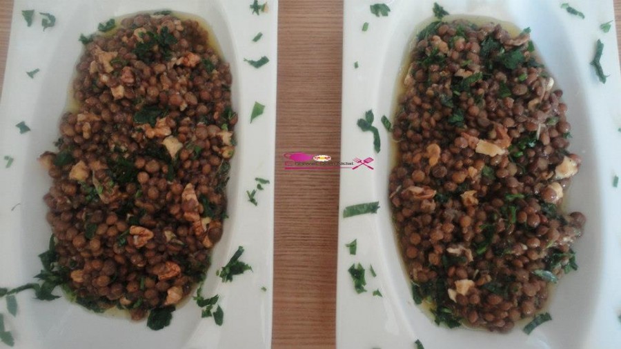 سلطة العدس بالكركاع, الخل البلزمي, الجوز, شهيوات مغربية, recette, salade lentille et noix, vinaigre balzamique, cuisine marocaine, cuisine oum nidal, chhiwate
