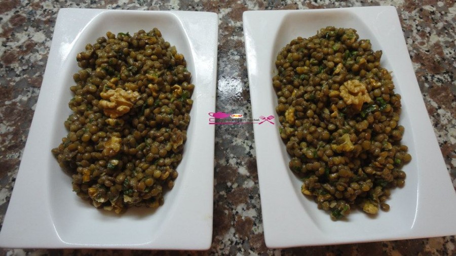 سلطة العدس بالكركاع, الخل البلزمي, الجوز, شهيوات مغربية, recette, salade lentille et noix, vinaigre balzamique, cuisine marocaine, cuisine oum nidal, chhiwate