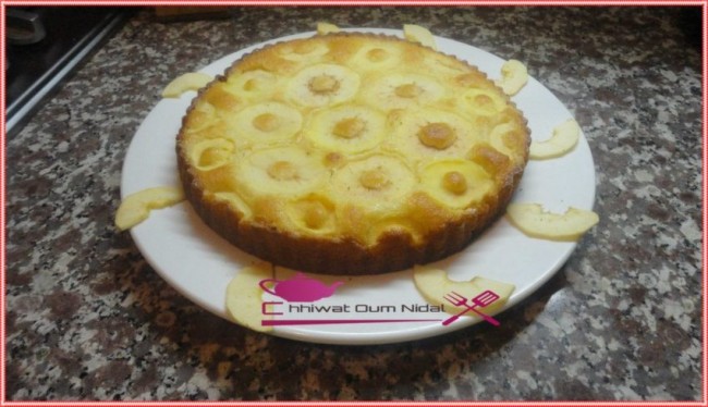 cake pomme, recette, cuisine oum nidal, cuisine marocaine, gateau, chhiwate, tarte, sucrée, sucree, كاطو, حلوى, حلويات, كيك التفاح, أم نضال, شهيوات مغربية, أطباق حلوة