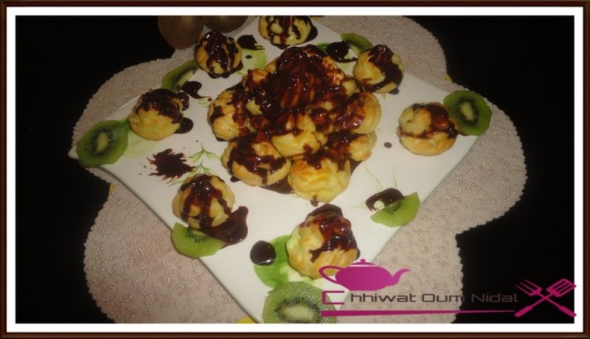 profiteroles, pate à choux, pate a choux, recette, plats sucrée, cuisine oum nidal, cuisine marocaine, om nidal, crème pistache, gateaux, recette facile, chhiwate, شهيوات مغربية, أم نضال, بروفيترول, الباط اشو, العجين الحلو, كريم البيستاش, وصفة, وصفات سهلة, حلويات, أطباق حلوة