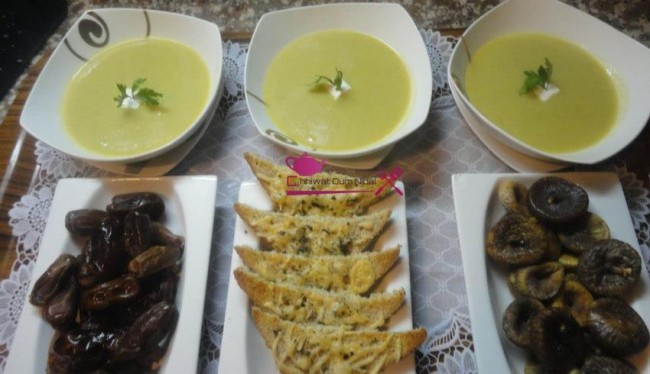 soupe corgette, basilic, poireau, chhiwate, cuisine marocaine, cuisine oum nidal, recette, facile, شهيوات مغربية, أم نضال, وصفة, حساء القرع الاخضر, بوارو, حبق, سهلة