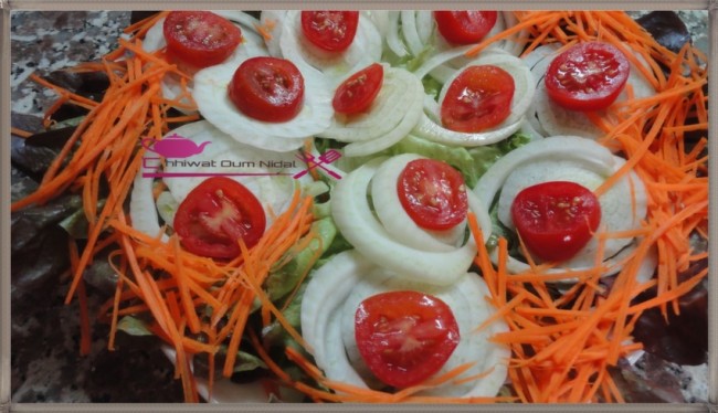 salade fenouil, tomate cerise, salade, sauce salade, cuisine marocaine, cuisine oum nidal, recette, سلطة البسباس, طماطم صغيرة, خس, شهيوات مغربية, ام نضال, وصفة