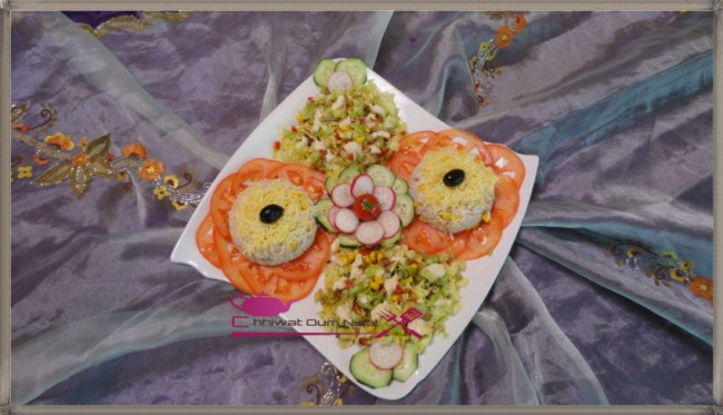 الروز, الطون, الخس, سلطة, وصفة, شهيوات مغربية, أم نضال, oum nidal, cuisine, salade, riz, thon, chhiwate