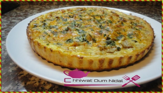 chhiwate, cuisine marocaine, cuisine oum nidal, om nidal, quiche oignons, recette facile, recette rapide, salée, tarte salée, أم نضال, شهيوات مغربية, كيش بالبصل, كيش سهل, وصفات سريعة, وصفات سهلة